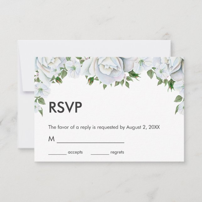 White Roses And Buds RSVP Card (Front)