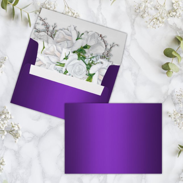 White Roses and Deep Purple Wedding  Envelope (Creator Uploaded)