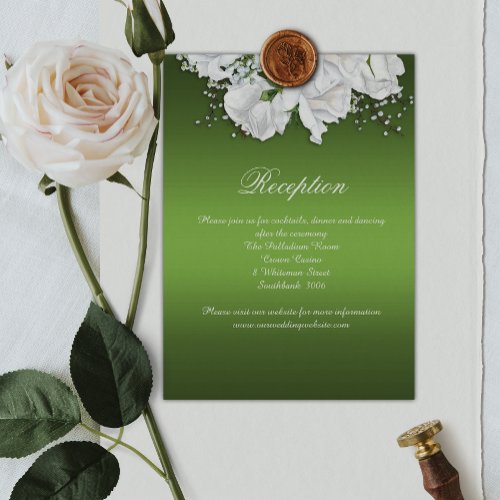 White Roses and Emerald Green Wedding Reception Enclosure Card