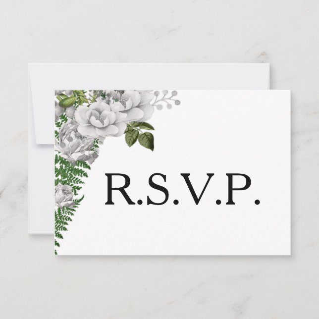 White Roses and Ferns Wedding RSVP (Front)