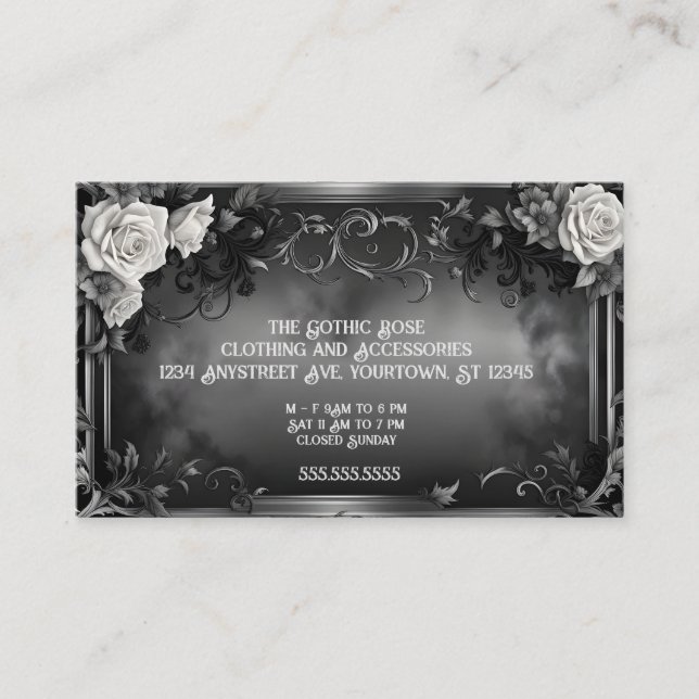 White Roses and Gothic Frame Business Card (Front)