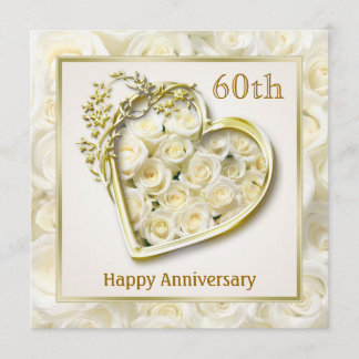 White roses and heart 60th Wedding Anniversary Invitation