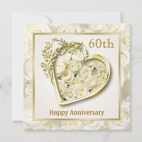 White roses and heart 60th Wedding Anniversary Custom Invites