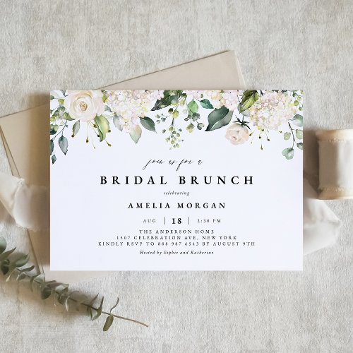 White Roses and Hydrangeas Bridal Brunch Invitation