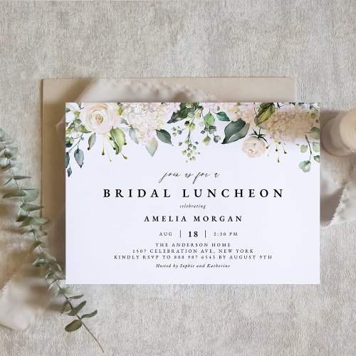 White Roses and Hydrangeas Bridal Luncheon Invitation