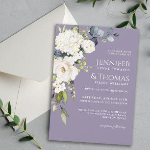 White Roses and Hydrangeas Elegant Floral Wedding Invitation