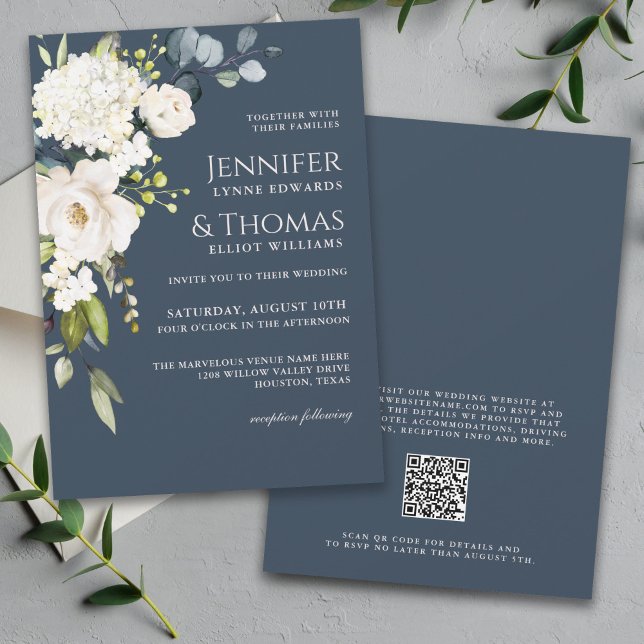 White Roses and Hydrangeas Elegant Floral Wedding Invitation (Creator Uploaded)