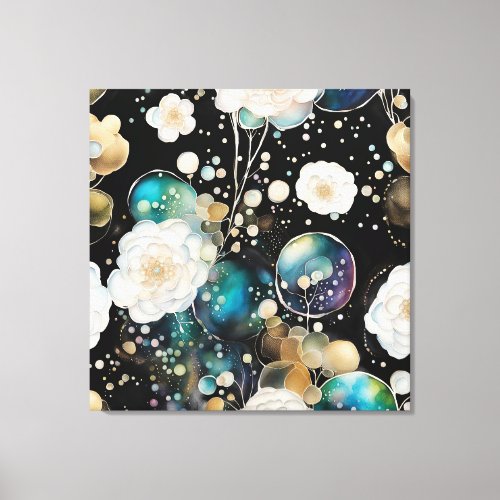 White Roses And Iridescent Bubble Abstract Canvas Print