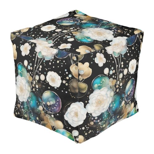 White Roses And Iridescent Bubbles Abstract Pouf