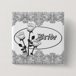 White Roses and Lace Bride Button