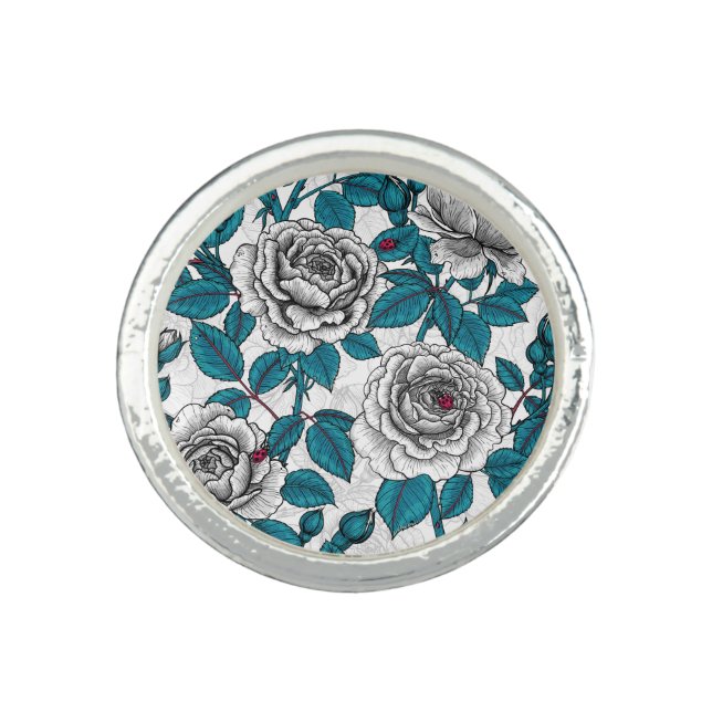 White roses and ladybugs ring (Front)