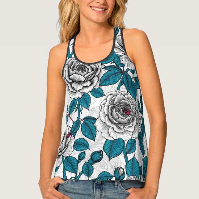 White roses and ladybugs tank top (Front)