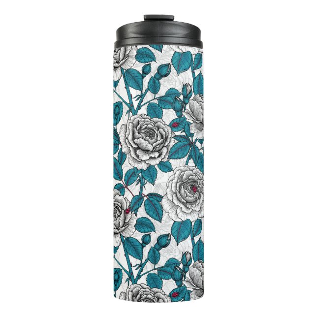 White roses and ladybugs thermal tumbler (Front)