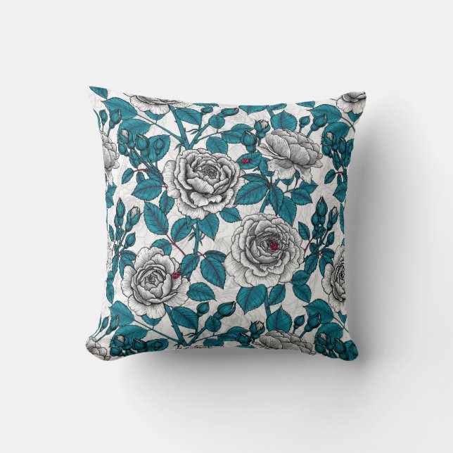 White roses and ladybugs throw pillow (Front)