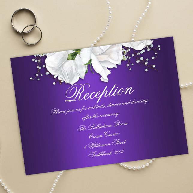 White Roses and Purple Floral Wedding  Enclosure Card (Creator Uploaded)