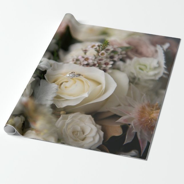 White roses and wedding rings wrapping paper (Unrolled)