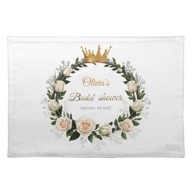 White Roses & Baby’s Breath Bridal Shower Cloth Placemat (Front)