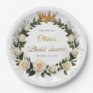 White Roses & Baby’s Breath Bridal Shower Paper Plates