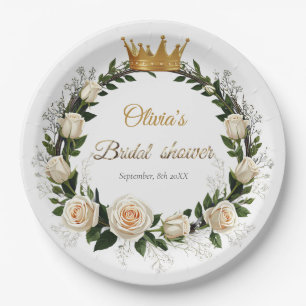 White Roses & Baby’s Breath Bridal Shower Paper Plates