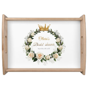 White Roses & Baby’s Breath Bridal Shower Serving Tray