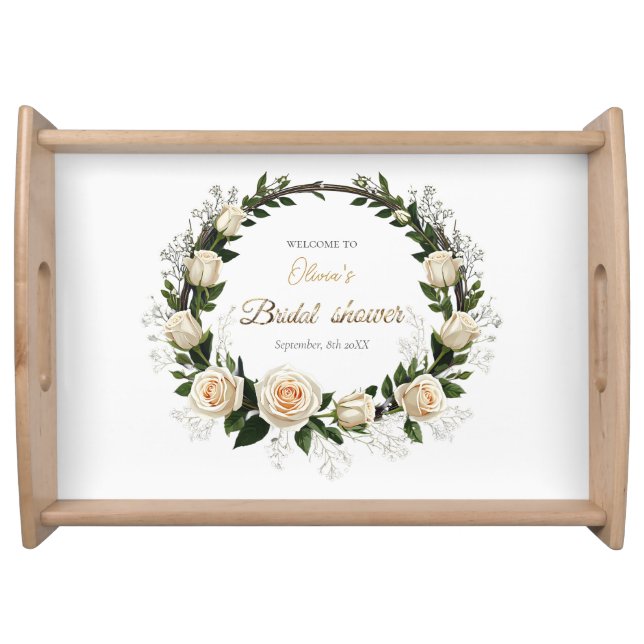 White Roses & Baby’s Breath Favors Serving Tray (Front)