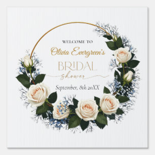 White Roses & Baby’s Breath Welcome Sign