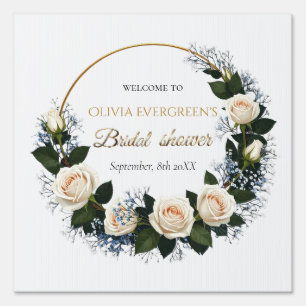 White Roses & Baby’s Breath Welcome Sign