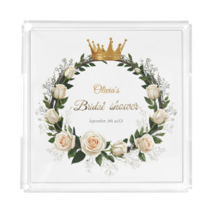 White Roses & Baby’s Breathe Bridal Shower Acrylic Tray