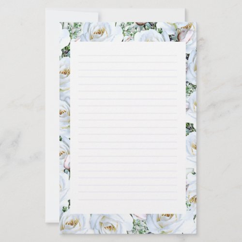 White Roses Background 1 Stationery Lined 