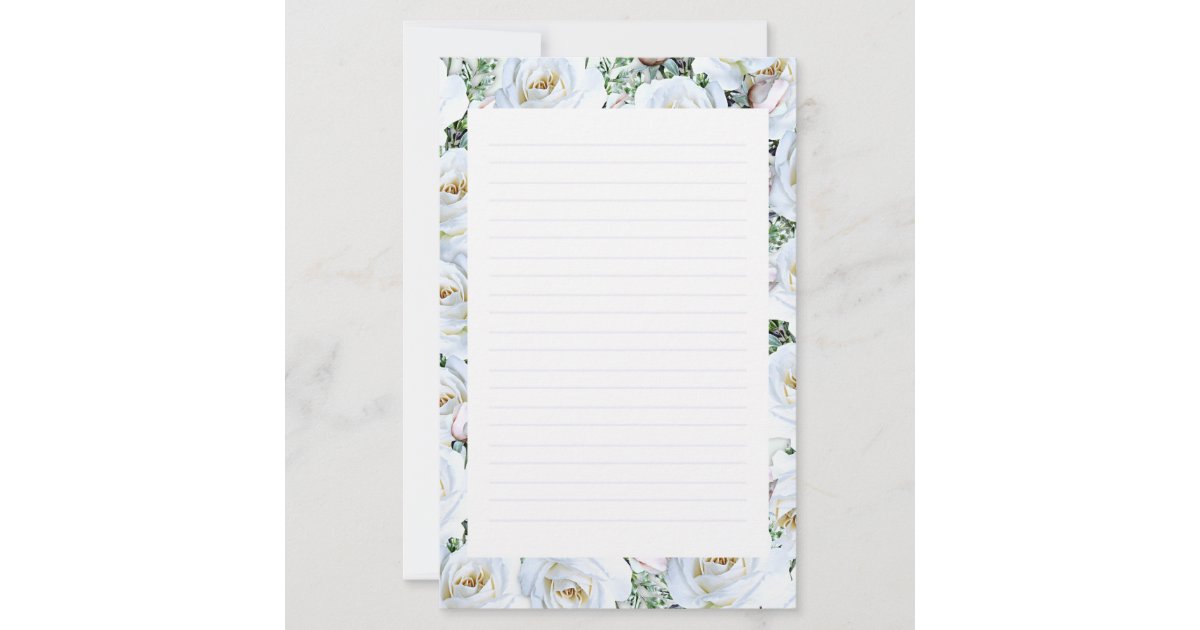 Black and White Floral Lined Paper, Printable Stationery Paper