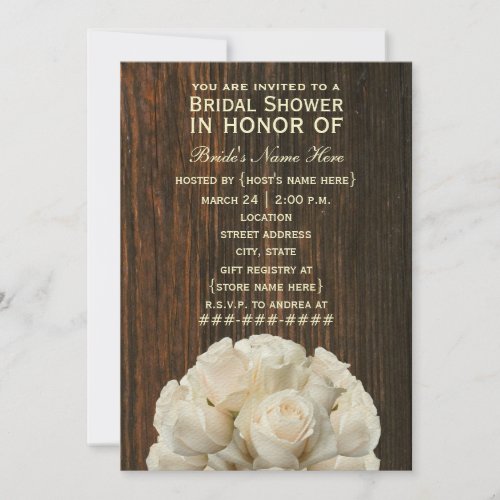 White Roses &amp; Barnwood Rustic Bridal Shower Invite