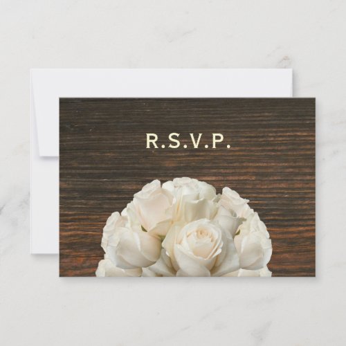 White Roses  Barnwood Rustic Wedding RSVP