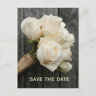 White Roses & Barnwood Save The Date Postcard