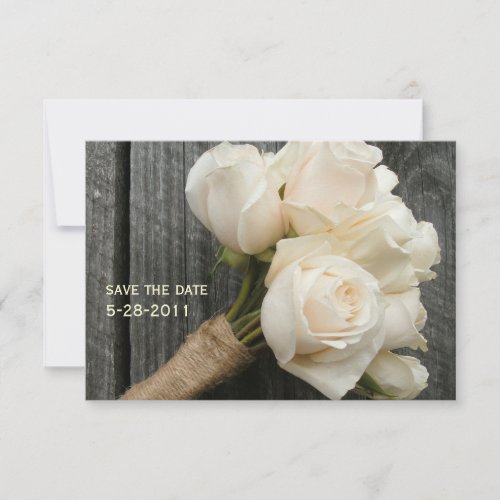 White Roses &amp; Barnwood Wedding Save The Date