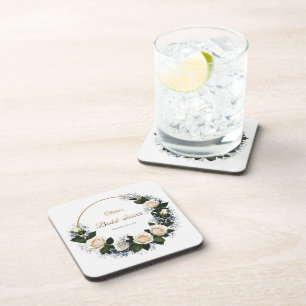 White Roses & Blue Baby’s Breath  Beverage Coaster