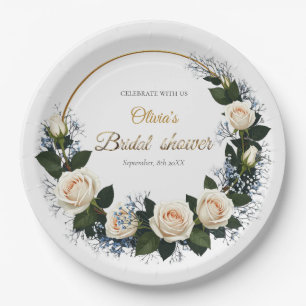 White Roses & Blue Baby’s Breath Celebrate Paper Plates