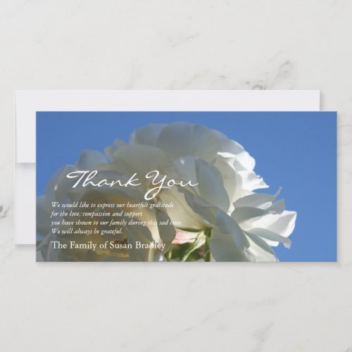 White Roses Blue Sky 3 Sympathy Thank You Card