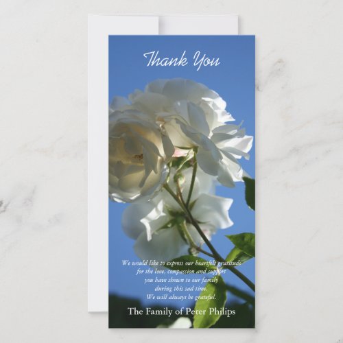 White Roses Blue Sky Sympathy Thank You Photo Card