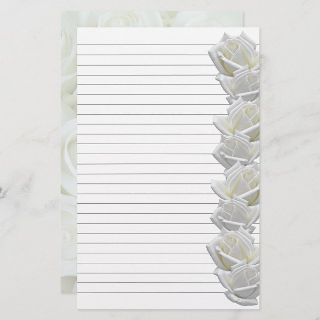 White Roses Border 2 Stationery Lined (Front/Back)
