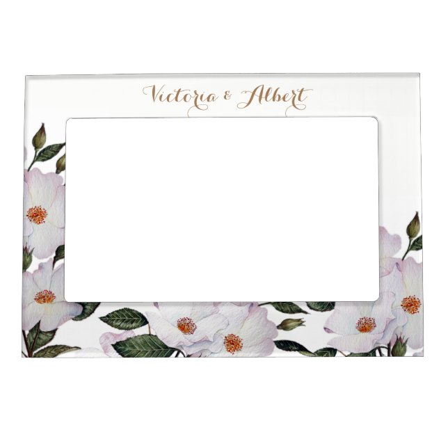 White Roses Botanical Illustration Magnetic Frame (Front)