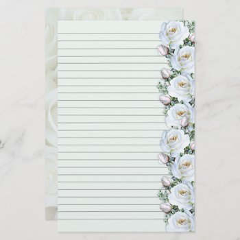 White Roses Bouquet Border 3 Stationery Lined by BlueHyd at Zazzle