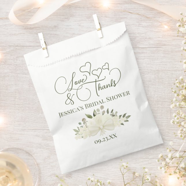 White Roses Bouquet Love & Thanks Bridal Shower Favor Bag (Clipped)