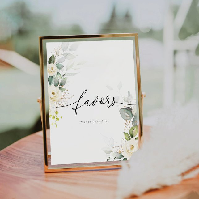 White Roses Bridal Shower Favors Sign (Creator Uploaded)