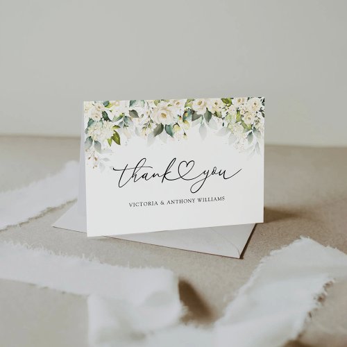 White Roses Bridal Shower Flat Thank You Cards