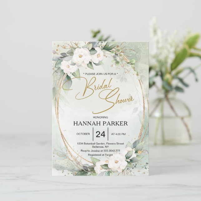 White Roses Bridal Shower Invitation (Standing Front)