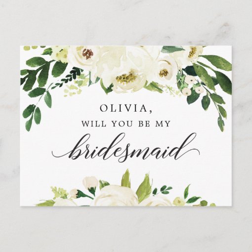 White Roses Bridesmaid Proposal Card 