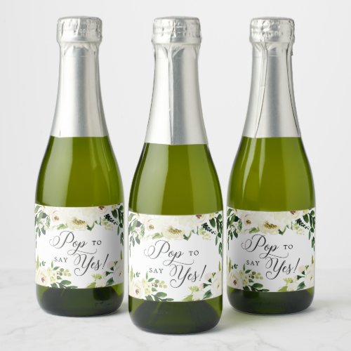 White Roses Bridesmaid Proposal Pop To Say Yes Sparkling Wine Label