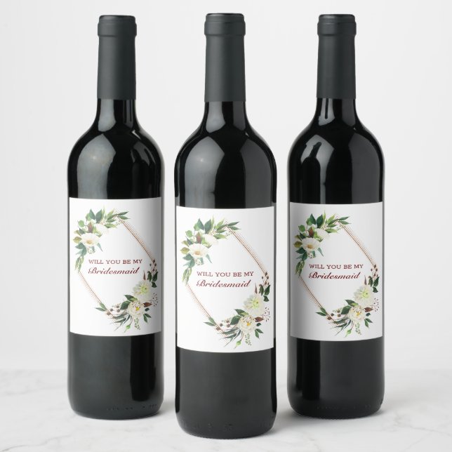 White Roses Bridesmaid Wine Label (Bottles)