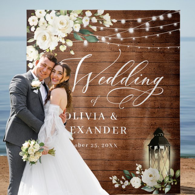 White Roses Brown Wood Wedding Backdrop (Creator Uploaded)