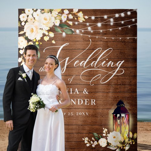 White Roses Brown Wood Wedding Backdrop